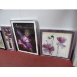 Three Large Modern Floral Prints, in silvered frames.