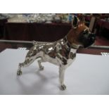 A Modern Saturno Style Hallmarked Silver and Enamel Model Boxer Dog, MH, Sheffield 2000, 13cms high.