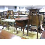 An Early XX Century Oak Plant Stand, with in curved under tier, a pair of beech bedroom chairs and a