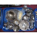 Assorted Plated Ware, including dish, cutlery, sugar sifter, jug, salts, waiter, etc:- One Tray