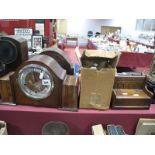An Oak Westminster Chimes Mantel Clock, Bentima clock under glass dome, jewellery box as a monks