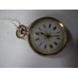 A Continental Cased Ladies Fob Watch, the white dial with black Roman numerals and gilt