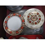 A Set of Eight Early XIX Century Derby Plates, Royal Crown Derby Imari pattern plate (1128), etc