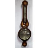 An Early XX Century Rosewood Inlaid Two Dial Barometer, thermometer, silvered dial and inlaid with