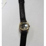 A Chester Hallmarked 9ct Gold Cased Wristwatch, the black dial with Arabic numerals and seconds