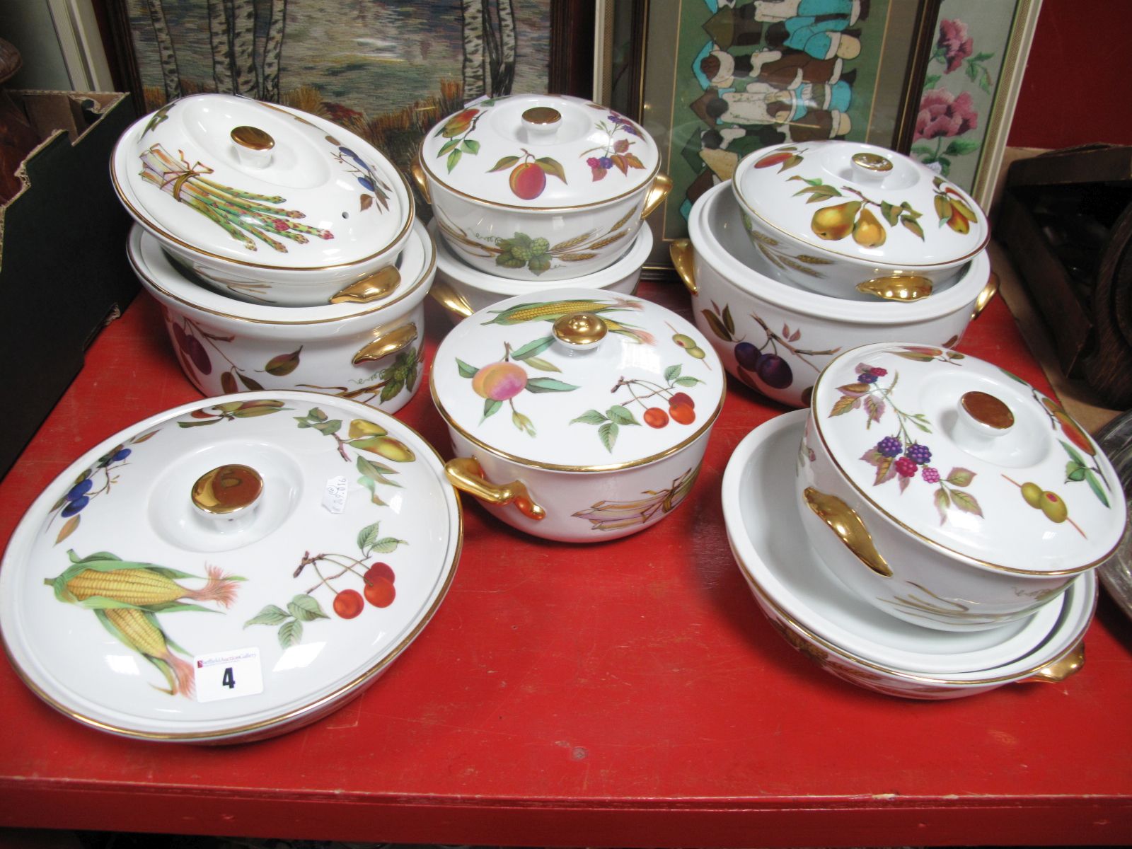 Worcester 'Evesham' Ten Large Various Lidded Casserole Pots,