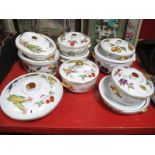 Worcester 'Evesham' Ten Large Various Lidded Casserole Pots,