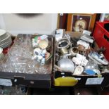 A Quantity of Plate and Glassware, dolls shoes, shells, figures, sauce boat, etc:- Three Boxes