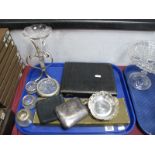 Silver Pierced Rimmed Bowl, vesta holder, salts, hip flask, cutlery, epergne etc:- One Tray