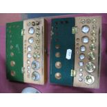 Two Wooden Cased Sets of Weights, (incomplete). (2)