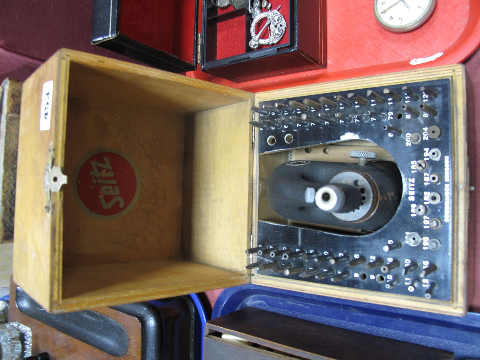 A Seitz Combination Bergeon Watch, clock makers drill, with many bits, (appears to be five absent)