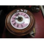 A XIX Century Postman's Wall Clock, with black Roman numerals to pink enamelled dial.