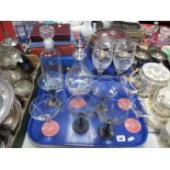 A Pair of Webb Wine Glasses, Dartington and Italian decanters, cocktail glasses:- One Tray