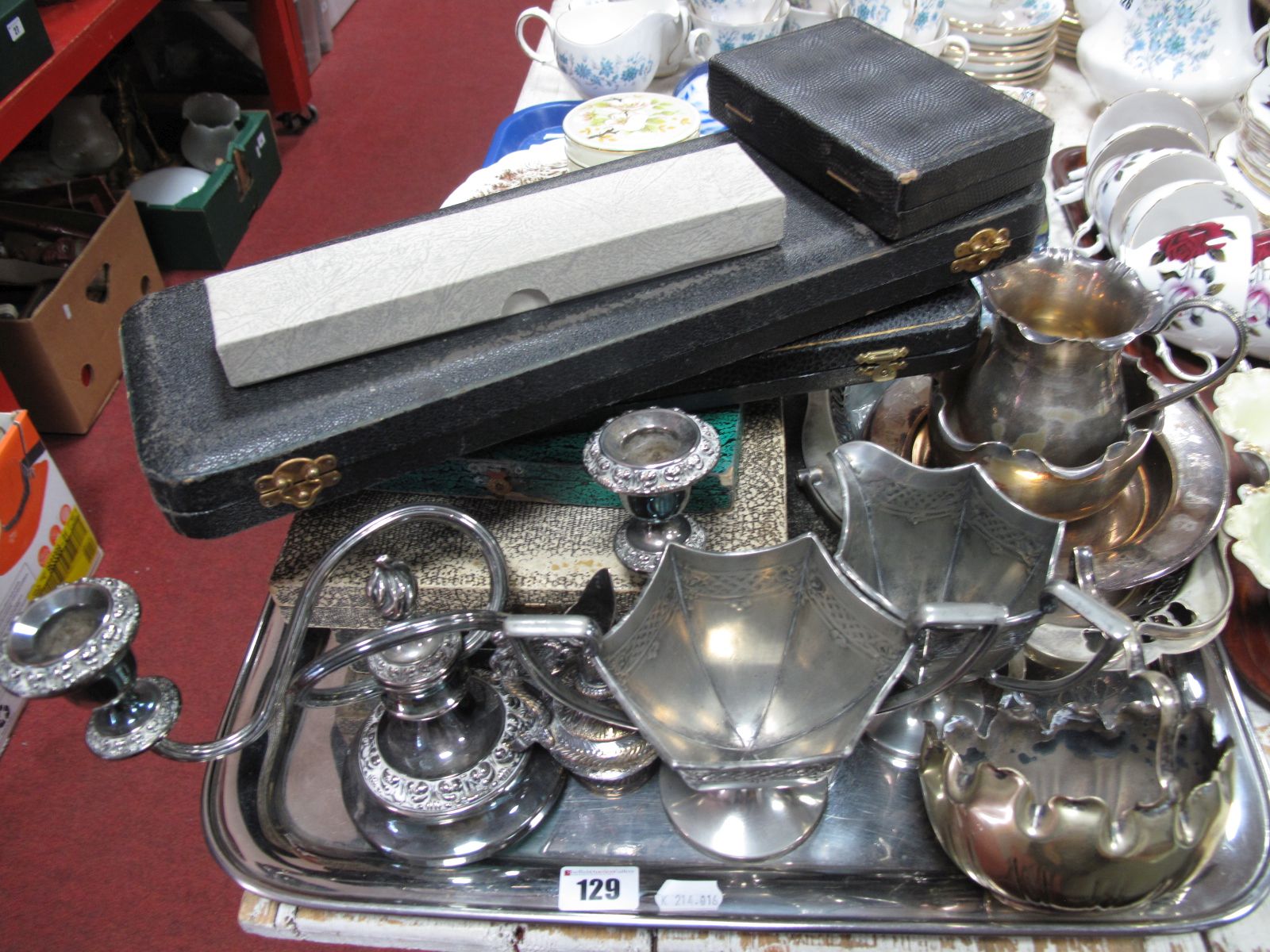 A Needham Baby Plate, cased cutlery, other plated ware:- One Tray