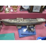 A Scratch Built Model Boat, with riveted copper straps to the hull (damages), 74.5cm in length,