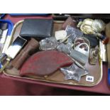 A Morocco Cased Manicure Set, vintage powder compacts, cased sewing kit, scent bottles, Art Deco