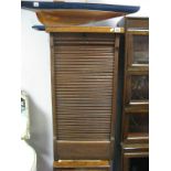 Early XX Century Oak Filing Cabinet, with tambour roll front, three inner adjustable tray