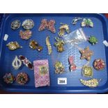 A Collection of Assorted Costume Brooches, including Trifari bird, enamel butterfly, Art Nouveau
