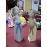 Two Lladro Pottery Figurines of Girls with Hats, F-3M and F-9S.