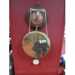 Brass Dinner Gong, circa 1920's, with copper and brass stag on circular oak mount, and beater.