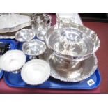 A Plate on Copper Salver, six Viners sundaes and bowl.