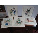 Six Military Theme Satirical Watercolours, two titled 'En Bas' and 'En Haute', three monogrammed '