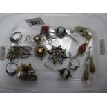 Enamel, Filigree, Marcasite Set and Other Brooches, dress rings, earrings, etc.