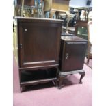 An Early XX Century Mahogany Cupboard, recessed panel door over under tier and a mahogany bedside