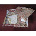 Three XIX Century Dated Samplers, two others, quantity of linens:- One Box