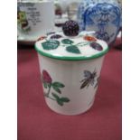 A W.H. Goss Preserve Pot and Cover, printed and highlighted with bees, clover and blackberries,