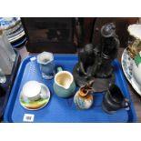 A Wedgwood Black Basalt Type Jug, on circular footed base; together with a Denby jug, Laxey Wheel