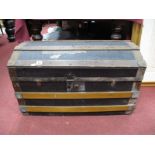 A XIX Century Dome Topped Travel Trunk, with wooden slats and metal mounts.