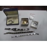 A 9ct White Gold Diamond Set Ring, a Thomas Sabo horseshoe pendant, chains, gilt locket on chain,