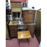An Italian Sewing Table, with musical facility, piano stool and oak table with single drawer. (3)