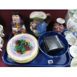 Continental Majolica Leaf Plates, stamped '39' (4), Doulton Lambeth saltglazed toby jug stamped '