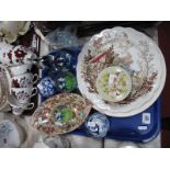 Jersey Paperweights - paperweight with birds and inclusions, Copeland plate, etc:- One Tray