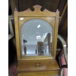 An Edwardian Inlaid Hall Mirror, shaped pediment, arched bevelled glass, glove compartment, shaped