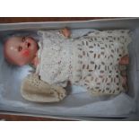 An Early XX Century German Pot Headed Doll, sleeping eyes, open mouth with teeth, painted moulded