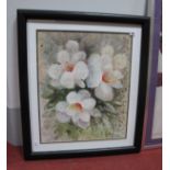Still Life Watercolour, white flowers in bloom, 55 x 45.5cm.