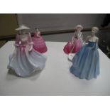 Four Coalport China Figurines, including 'The Garden Party', 'Nina', Winter Time' and 'In Love'.