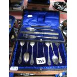 A Matched Set of Hallmarked Silver Coffee Spoons, initialled, with matching tongs, in original