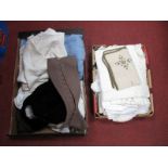 A Ladies Hat, linens, gaiter, placemats etc:- Two Boxes