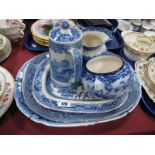 'British Views' Blue and White Meat Plate, two Willow pattern examples, Wedgwood 'Swallow'
