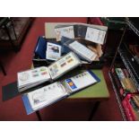 Stamps - Six Small Albums of Channel Islands, with face value, presentation packs, FDC, etc. Also