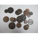 Pennies: 1806, 1807, 1831 and 1854 (4 over 3?), all NF. A penny 1950, GF. Halfpennies: 1733, 1806,