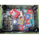 A Quantity of GB and Foreign Coins; base metal crown sized coins are abundant. Related items.