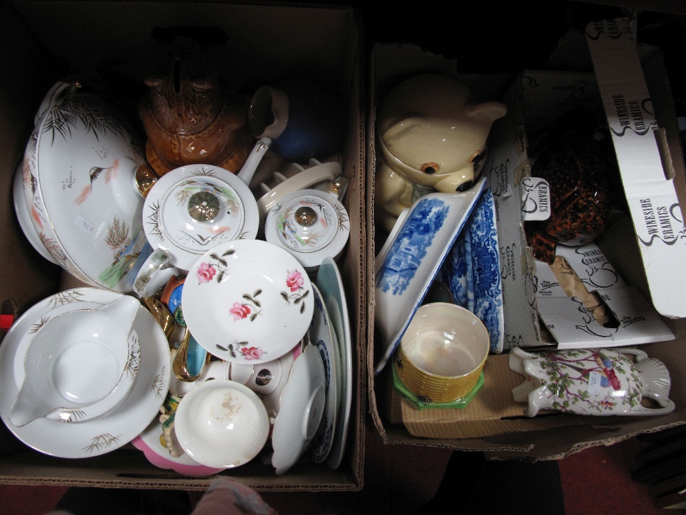 Japanese Pottery Dinner Ware, bear cookie jars, Swineside novelty teapot, XIX Century hand painted