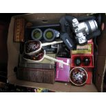 A Pair of Tasco 20 x 50 Binoculars, (cased), a Pentax MZ-5N, Oriental massage balls, slide