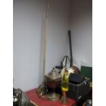 A Lava Lamp, copper tea urn, posser stick.