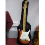 A Session Pro Electric Guitar, sunburst finish with soft case.